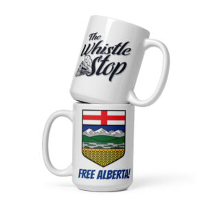 White glossy FREE ALBERTA! mug