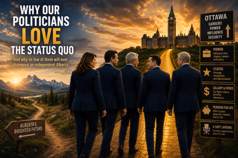 Convey the notion that politicians keep sacrificing Alberta future